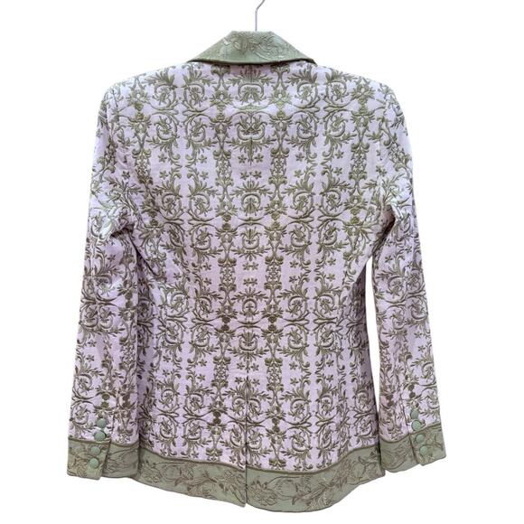 Alice + Olivia Macey Embroidered Cotton Linen Blazer Republic Geo Green Size 2 - Picture 13 of 16